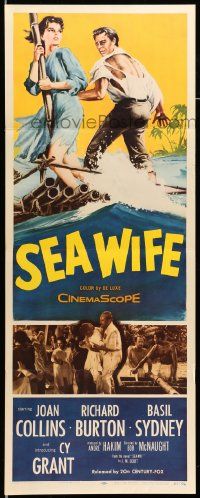9w241 SEA WIFE insert '57 great castaway art of sexy Joan Collins & Richard Burton on raft at sea!