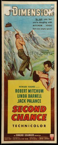 9w242 SECOND CHANCE 3D insert '53 cool art of barechested Robert Mitchum & Linda Darnell!