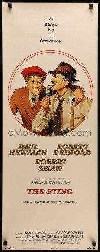 9w272 STING insert '74 best artwork of con men Paul Newman & Robert Redford by Richard Amsel!