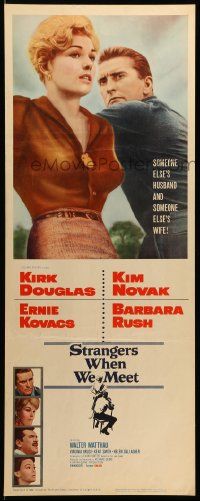 9w275 STRANGERS WHEN WE MEET insert '60 different image of Kirk Douglas & sexy Kim Novak!