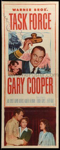 9w283 TASK FORCE insert '49 great image of Gary Cooper in uniform with his hat in the air!