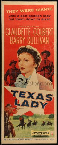 9w290 TEXAS LADY insert '55 great close up art of Claudette Colbert, Barry Sullivan