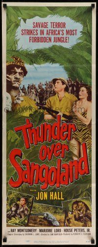 9w299 THUNDER OVER SANGOLAND insert '55 Jon Hall & Marjorie Lord fighting native jungle terrors!