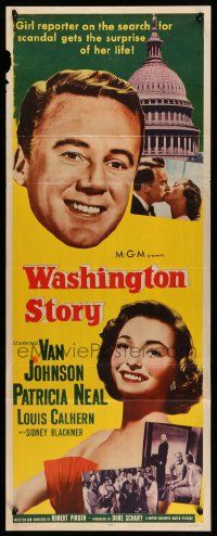 9w336 WASHINGTON STORY insert '52 great close up image of Van Johnson & Patricia Neal!