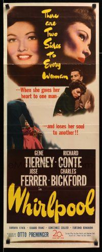 9w343 WHIRLPOOL insert '50 what might pretty Gene Tierney do when she is hypnotized?!