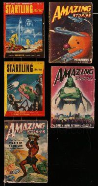 9x144 LOT OF 5 AMAZING STORIES AND STARTLING STORIES SCI-FI PULP MAGAZINES '40s-50s cool art!