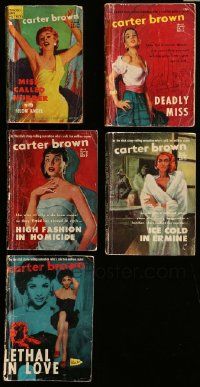 9x170 LOT OF 5 CARTER BROWN AUSTRALIAN PAPERBACK BOOKS '50s-60s all with sexy cover artwork!