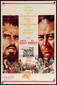 9y024 AGONY & THE ECSTASY roadshow 1sh '65 Terpning art of Charlton Heston & Rex Harrison!