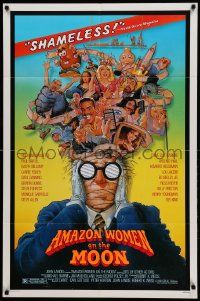 9y034 AMAZON WOMEN ON THE MOON 1sh '87 Joe Dante, cool wacky artwork of cast by William Stout!