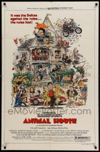 9y041 ANIMAL HOUSE style B 1sh '78 John Belushi, Landis classic, art by Rick Meyerowitz!