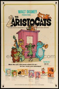 9y046 ARISTOCATS 1sh '71 Walt Disney feline jazz musical cartoon, great colorful art!