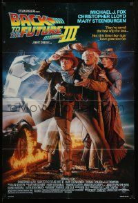 9y053 BACK TO THE FUTURE III DS 1sh '90 Michael J. Fox, Chris Lloyd, Steenburgen, Drew Struzan art!