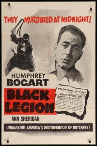9y086 BLACK LEGION 1sh R56 Humphrey Bogart, creepy art of Klansman w/whip!