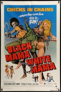 9y087 BLACK MAMA WHITE MAMA 1sh '72 classic wacky sexy art of two barely dressed chicks w/chains!