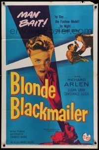 9y093 BLONDE BLACKMAILER 1sh '58 bad girl Susan Shaw's body was the secret to the shakedown!