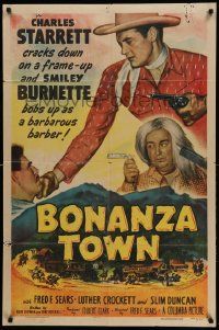 9y098 BONANZA TOWN 1sh '51 Charles Starrett as Durango Kid & Smiley Burnette!