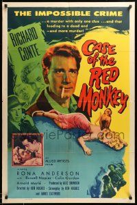 9y135 CASE OF THE RED MONKEY 1sh '55 Richard Conte solves the impossible crime, sexy Rona Anderson!