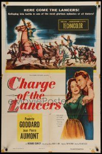 9y145 CHARGE OF THE LANCERS 1sh '54 art of sexy Paulette Goddard & Jean Pierre Aumont!