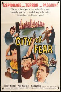 9y159 CITY OF FEAR 1sh '65 Terry Moore, sexy girls, espionage, terror, passion!