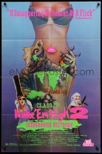 9y163 CLASS OF NUKE 'EM HIGH PART 2 1sh '91 really wild artwork of giant mutant rat & sexy girl!