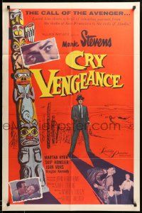 9y191 CRY VENGEANCE 1sh '55 Mark Stevens, film noir, cool totem pole art!