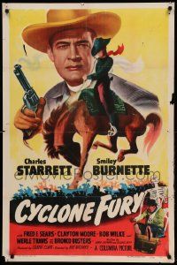 9y193 CYCLONE FURY 1sh '51 Charles Starrett as the Durango Kid, Smiley Burnette & Clayton Moore!