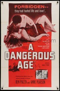 9y195 DANGEROUS AGE 1sh '59 romantic art of Ben Piazza & super sexy Annie Pearson!