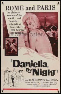 9y196 DANIELLA BY NIGHT 1sh '62 full-length art of sexy Elke Sommer in skimpy outfit!