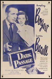9y201 DARK PASSAGE 1sh R56 great image of Humphrey Bogart with gun & sexy Lauren Bacall!