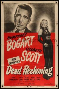 9y212 DEAD RECKONING 1sh R55 cool art of smoking Humphrey Bogart, full-length Lizabeth Scott!