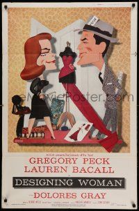 9y218 DESIGNING WOMAN style B 1sh '57 best art of Gregory Peck & Lauren Bacall by Jacques Kapralik!