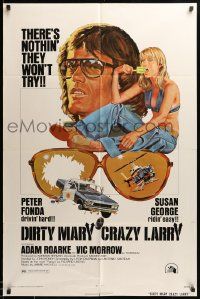 9y230 DIRTY MARY CRAZY LARRY 1sh '74 art of Peter Fonda & Susan George sucking on popsicle!