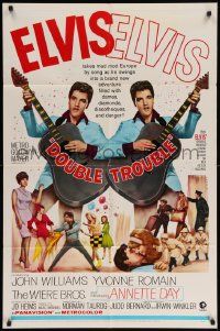 9y247 DOUBLE TROUBLE 1sh '67 cool mirror image of rockin' Elvis Presley playing guitar!