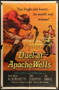 9y253 DUEL AT APACHE WELLS 1sh '57 they fought like beasts for wealth & women, gun duel art!