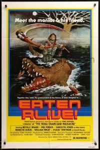9y260 EATEN ALIVE 1sh '77 Tobe Hooper, wild horror artwork of madman w/scythe & alligator!