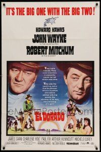 9y267 EL DORADO 1sh '66 John Wayne, Robert Mitchum, Howard Hawks, big one with the big two!
