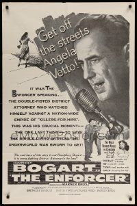9y273 ENFORCER military 1sh R60s Humphrey Bogart close up with mic, get off the streets!