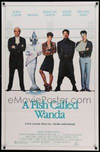 9y309 FISH CALLED WANDA 1sh '88 John Cleese, Jamie Lee Curtis, Kline & Palin in police lineup