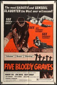 9y311 FIVE BLOODY GRAVES 1sh '70 most sadistic and sensual slaughter the West ever witnessed!