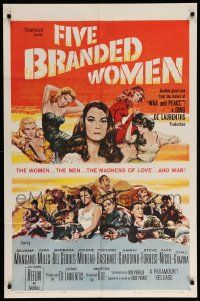 9y312 FIVE BRANDED WOMEN 1sh '60 Silvana Mangano, Vera Miles, Barbara Bel Geddes, Jeanne Moreau!
