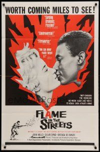 9y315 FLAME IN THE STREETS 1sh '61 John Mills, Sylvia Syms, interracial romance!