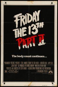 9y337 FRIDAY THE 13th PART II teaser 1sh '81 slasher horror sequel, body count continues!