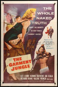 9y349 GARMENT JUNGLE 1sh '57 Lee J. Cobb, the whole naked truth about New York's garment center!