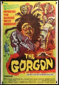 9y364 GORGON 1sh '64 she had a face only a mummy could love, petrifies the screen w/ horror!
