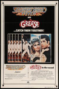 9y366 GREASE/SATURDAY NIGHT FEVER 1sh '79 John Travolta dancing & with Olivia Newton-John!