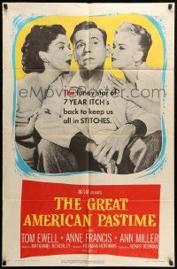 9y367 GREAT AMERICAN PASTIME 1sh '56 baseball, Tom Ewell between Anne Francis & sexy Ann Miller!