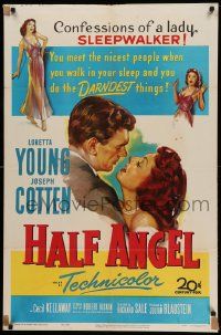 9y375 HALF ANGEL 1sh '51 Loretta Young, Joseph Cotten, confessions of a lady sleepwalker!