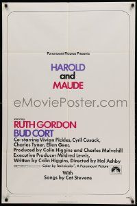 9y382 HAROLD & MAUDE 1sh '71 Ruth Gordon, Bud Cort is equipped to deal w/life!