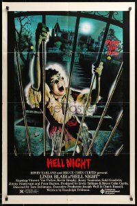 9y386 HELL NIGHT 1sh '81 artwork of Linda Blair trying to escape haunted house by Jarvis!