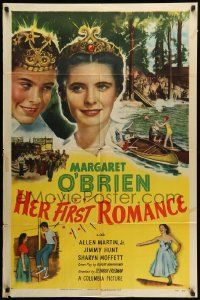 9y390 HER FIRST ROMANCE 1sh '51 cute grown up Margaret O'Brien wearing tiara!